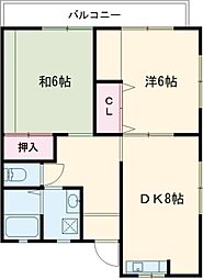 ハイツ池ノ上 1階2DKの間取り