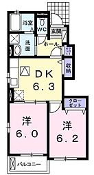 ラウレールA 2DKの間取図画像