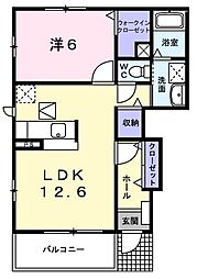 ハピネスB 1LDKの間取図画像