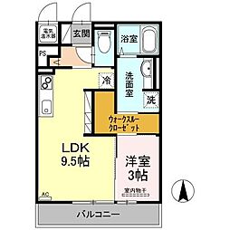 グランヴァースト 3階1LDKの間取り