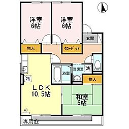 セジュールＭＩＹＡＢＩ 1階3LDKの間取り