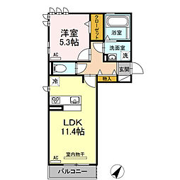 クレアンジュB棟 1LDKの間取図画像