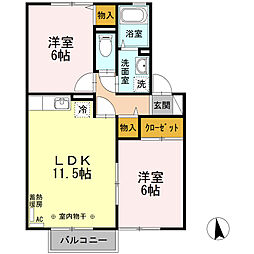 エルフタウン吉久　Ｌ 2階2LDKの間取り