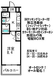 グロリアス八条 3階1Kの間取り