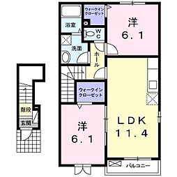 プリムローズ常友 2階2LDKの間取り