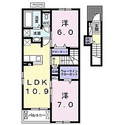 サニーヒルI 2階2LDKの間取り