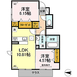 エスポワール大津 1階2LDKの間取り