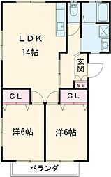 ラ・メゾン中里Ａ棟 1階2LDKの間取り