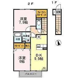 タクア乃木坂 2階2DKの間取り