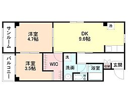 ネオサイトタカムラA棟 2DKの間取図画像