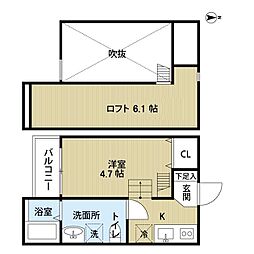 シュエット鳳 2階ワンルームの間取り