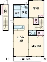 シティパル下郡A 2LDKの間取図画像