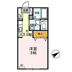 ルグラン篠田 2階1Kの間取り