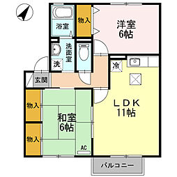 カントリーフォレスト 1階2LDKの間取り