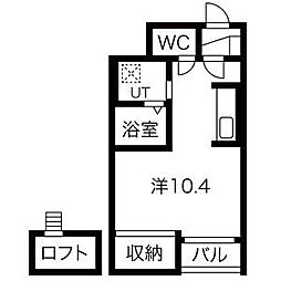 フェルトHanDen 1階ワンルームの間取り
