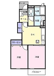 クレストール原 2DKの間取図画像