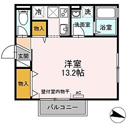 ボナールヴィラII 1階ワンルームの間取り