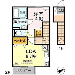 D-room新大村坂口 2階1LDKの間取り