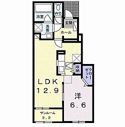 ボヌール　カワト　Ａ 1階1LDKの間取り