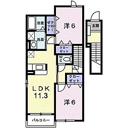 ヴェルデ・ルーチェ　Ａ棟 2階2LDKの間取り