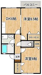 ポテトタウンB 2DKの間取図画像
