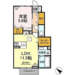 ジェントリー 1階1LDKの間取り