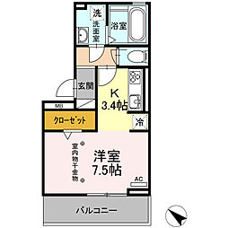 カーサコモド 3階ワンルームの間取り