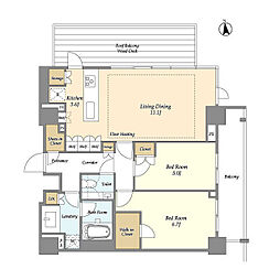 オアーゼ新宿市谷薬王寺 4階2LDKの間取り