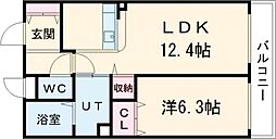 シャルマン・テール 1LDKの間取図画像