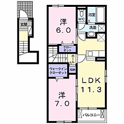メゾン・ルミナーレＡ 2階2LDKの間取り