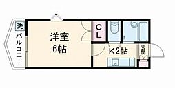 スカイプラザ新田 7階1Kの間取り