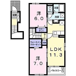 ウイステェリアV 2階2LDKの間取り