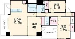 熊本市電A系統 辛島町駅 徒歩2分の賃貸マンション 10階3LDKの間取り