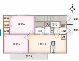 町田タウンハウス 1階2LDKの間取り