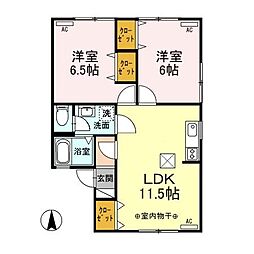 セジュール城北 1階2LDKの間取り