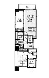 レジエールイースト 8階1LDKの間取り