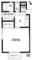 グリーンヒルズII 2階1Kの間取り