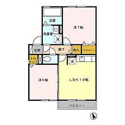 コンフォールＥ　A棟 2階2LDKの間取り