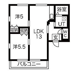 アネシス韮塚 1階2LDKの間取り