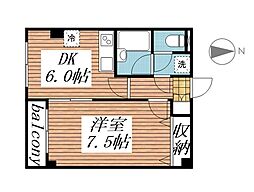 カレジ馬込 1DKの間取図画像