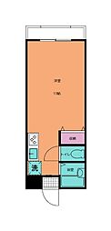 サンシャインタカラ3号棟 2階ワンルームの間取り
