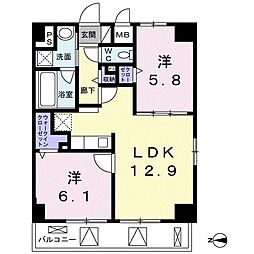 ル・カトレヤ 2LDKの間取図画像