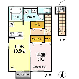 タウンコーポ 1LDKの間取図画像
