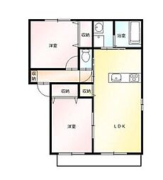 東武桐生線 三枚橋駅 徒歩25分の賃貸アパート 2階2LDKの間取り
