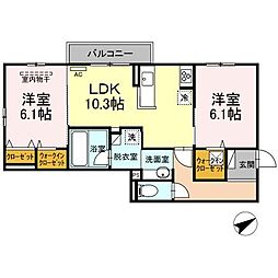 ヴェール高須 1階2LDKの間取り