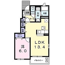 クレメントパークA 1LDKの間取図画像