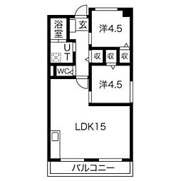 リバーサイドハイツ 2LDKの間取図画像