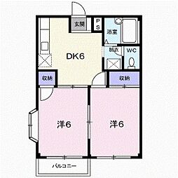 エルディム磯崎 2階2DKの間取り
