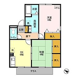ルミエール津田沼 1階2DKの間取り