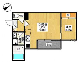 グランティックL3国富 1LDKの間取図画像